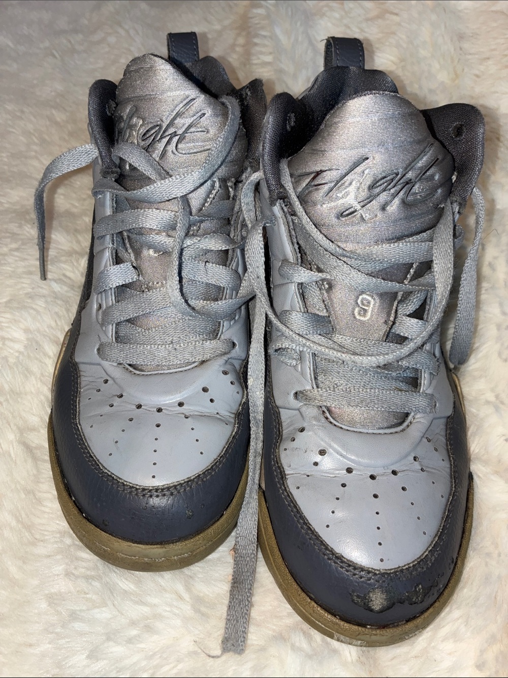 Jordan Kids Silver and Black High-Top Sneakers with 'Flight' Tongue Detail